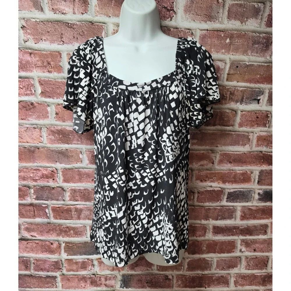 Women's AB STUDIO‎ Abstract Print Flutter Sleeve Top Size Medium
